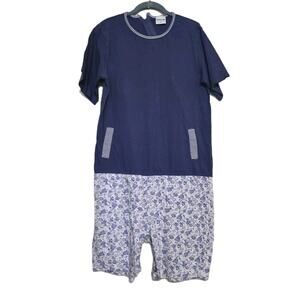 Alzheimers Nursing Romper Zip Back Crotch Womens M Pajamas Blue Stretch Lounge